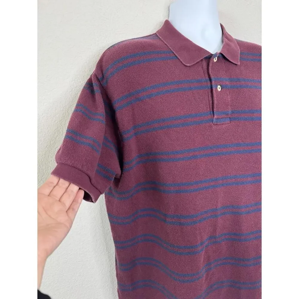 Vtg Ralph Lauren Polo Shirt Men’s Xl Burgundy Striped Preppy Pony Rugby Academia